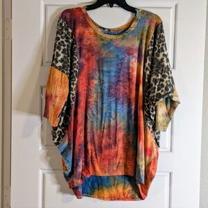 White Birch Multicolor Tie-Dye and Leopard Print Top